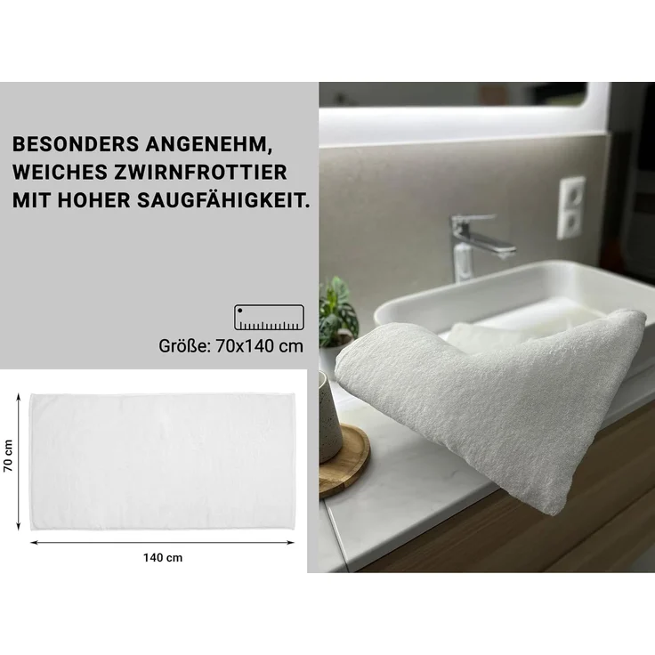 ZOLLNER 5er Set Duschtücher 100% Baumwolle, 70x140 cm, Weiß – Bild 4