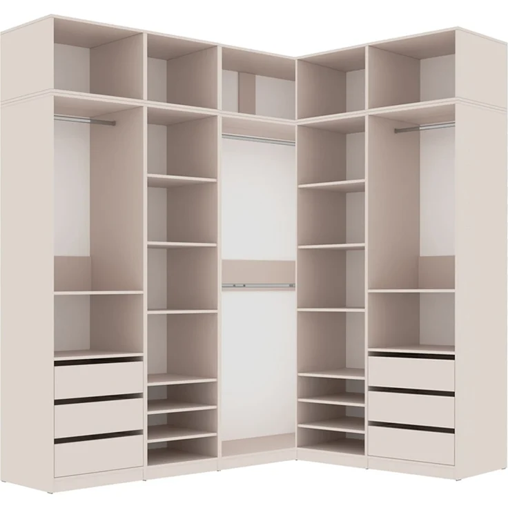 Marmex Möbel Tres Set-U/N Hohes offenes Schranksystem, geräumige Einbauschränke, Eckkleiderschrank-Sets mit Regalen und Kleiderstangen, laminierte Spanplatte, graubeige cashmere 260/101x246x51 cm – Bild 9