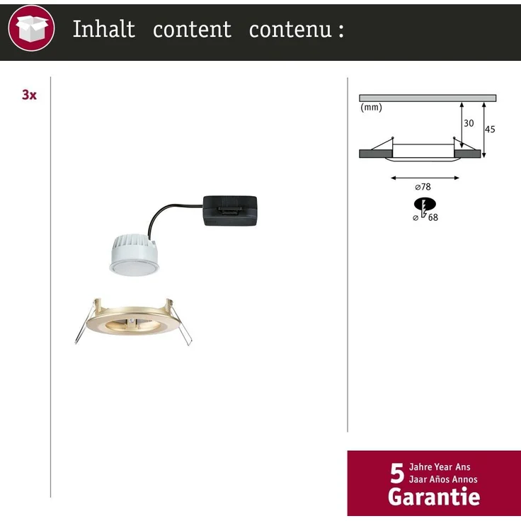 Paulmann 92405 Einbauleuchte LED Nova Coin 3er-Set starr 78mm gold IP44 – Bild 6