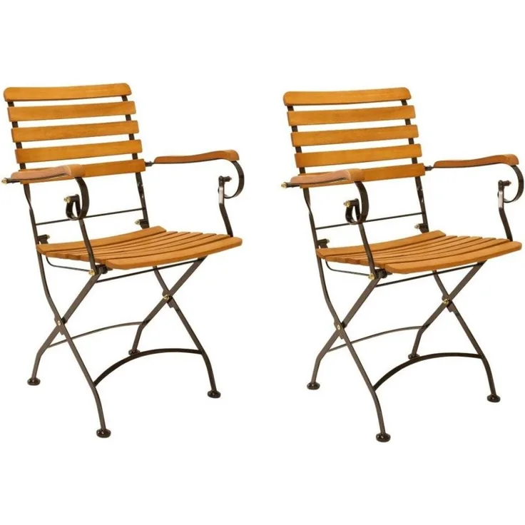 2 x Gartenstuhl Klappstuhl Wien mit Armlehne - Metall und Eukalyptus