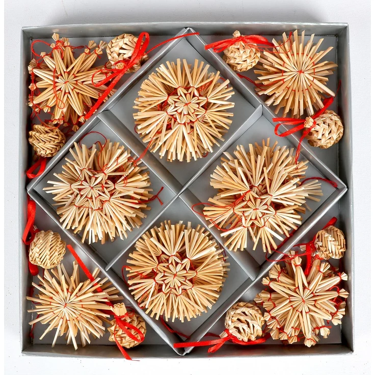 Strohanhänger Set 56Teile Weihnachtsbaumschmuck Baumschmuck Baumdekoration Stroh