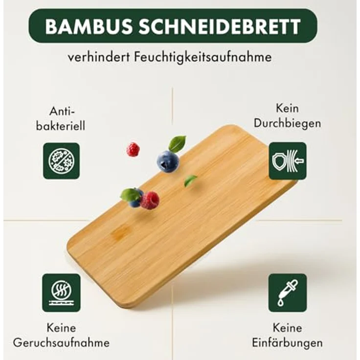 Blumtal Schneidebrett Frühstücksbrettchen 6er Set aus Bambus - 22x14x0,8 cm, Frühstücksbretter Holz, antibakterielles Holzbrettchen – Bild 4