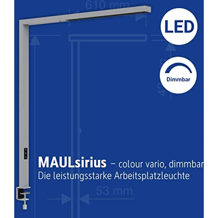 MAUL MAULsirius Schreibtischlampe, silber, 27 / 52 W mit Touchpanel, Tageslichtsensor und Tischklemme – Bild 2