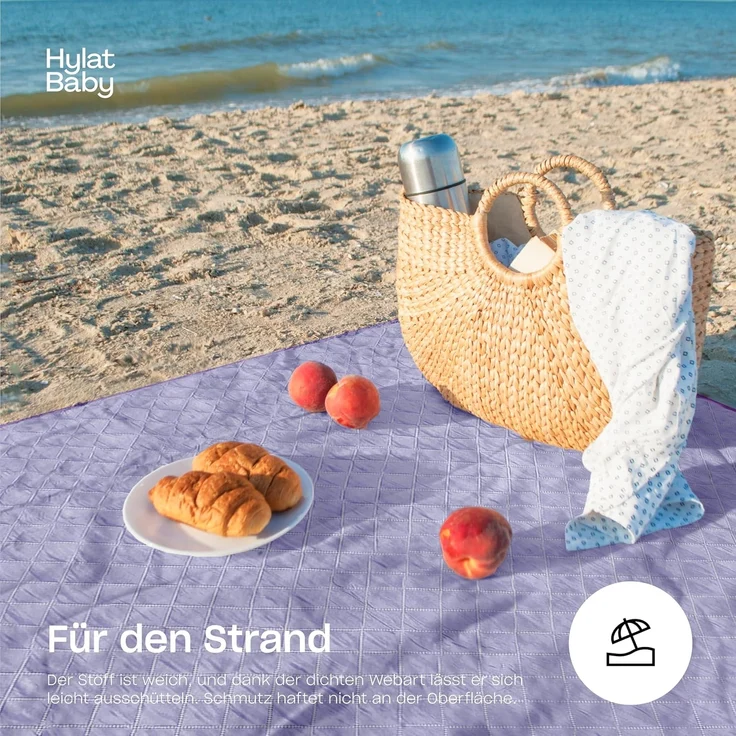 Hylat Baby Picknickdecke - Gepolsterte Stranddecke - Violett - Wasserabweisend, wärmeisolierend, aus weichem gestepptem Stoff, 130 x 170 cm - Robustes Design, leicht und faltbar mit Tragegriff – Bild 3