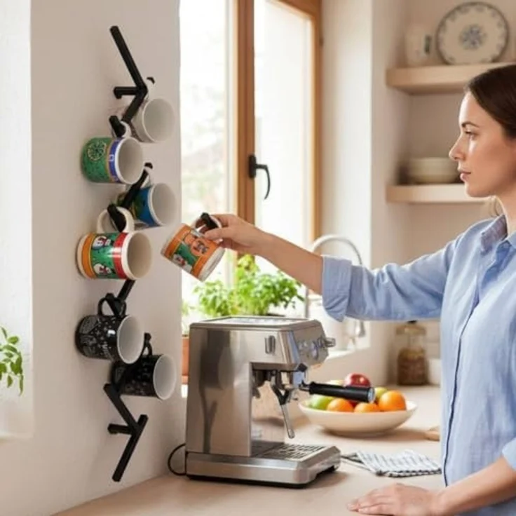 DanDiBo Tassenhalter Wand Metall Hakenleiste mit 10 Haken 96280 Schwarz 80 cm Tassenhaken Küche Becherhalter Tassenständer Tassenregal Wandmontage – Bild 6
