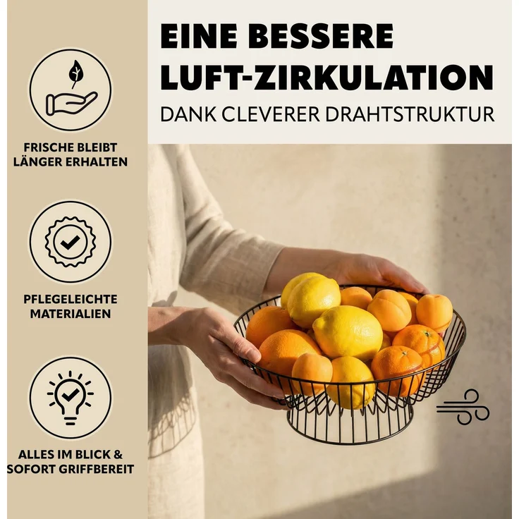 eluno Obstkorb - Brotkorb, runde Obstschale aus schwarzem Metall – Bild 6