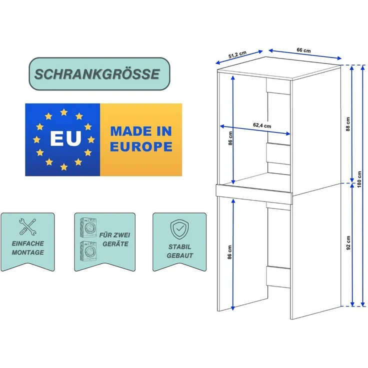 Raumhirsch Furniture Waschmaschinenumbauschrank für zwei Geräte – stabiler Waschmaschinenschrank zwei Größen 7 Farben Waschmaschinenschrank für Trockner und Waschmaschine Überbauschrank – Bild 3