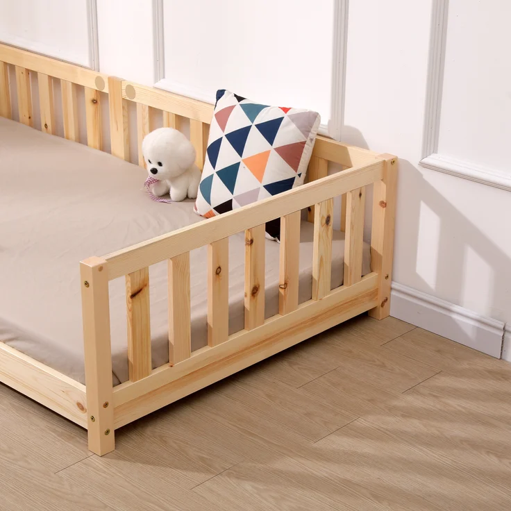 ecoMI Kinderbett mit Rausfallschutz und Lattenrost, Kiefernholz natur, 80x160 cm – Bild 3