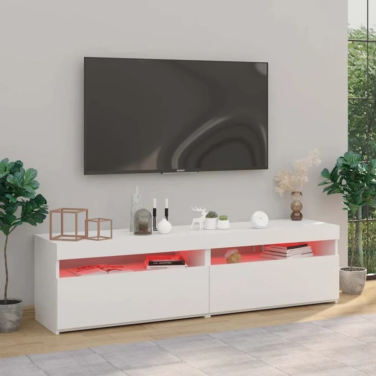2 pcs TV-Schrank, Lowboard mit LED-Leuchten Weiß 75x35x40 cm – Bild 4