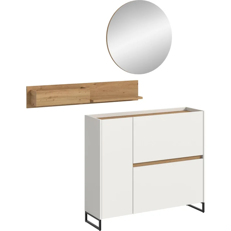 Garderobenkombination B/H/T: 197x140x32 cm in weiß Nachbildung und Artisan Oak Nachbildung – Bild 1