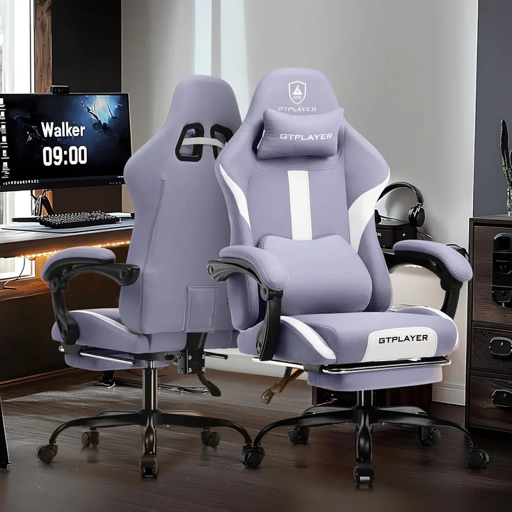 GTPLAYER Bürostuhl Gaming Stuhl Massage Gaming Sessel Ergonomischer Gamer Stuhl mit Fußstütze, Kopfstütze Massage-Lendenkissen, Gepolstert Game Chair, Drehsessel Stoff – Bild 4