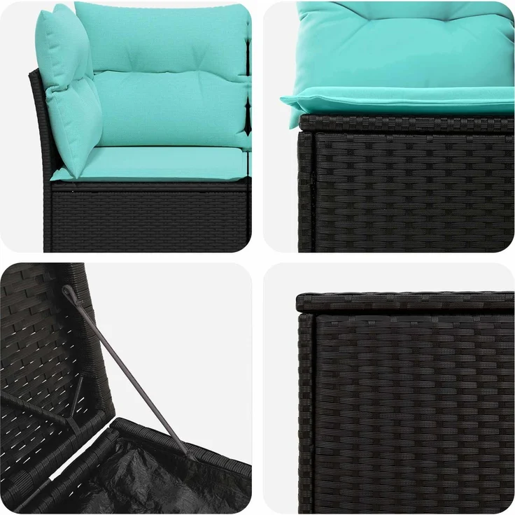vidaXL Sofa Set 5 stk. Schwarz und Blau 179 x 179 x 85 cm 3447833 – Bild 7