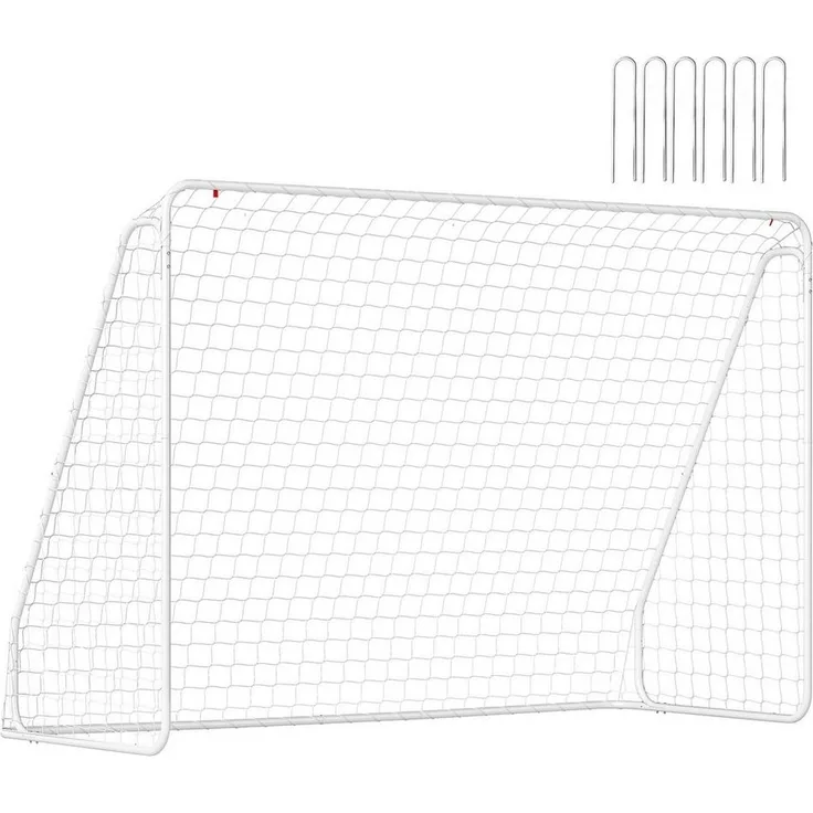 HOMCOM Fußballtor mit Netz, Erdhaken (Outdoor Torwand, 1 St, Fußball Tor für Garten), 301L x 120B x 200H cm, Weiß