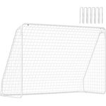 HOMCOM Fußballtor mit Netz, Erdhaken (Outdoor Torwand, 1 St, Fußball Tor für Garten), 301L x 120B x 200H cm, Weiß