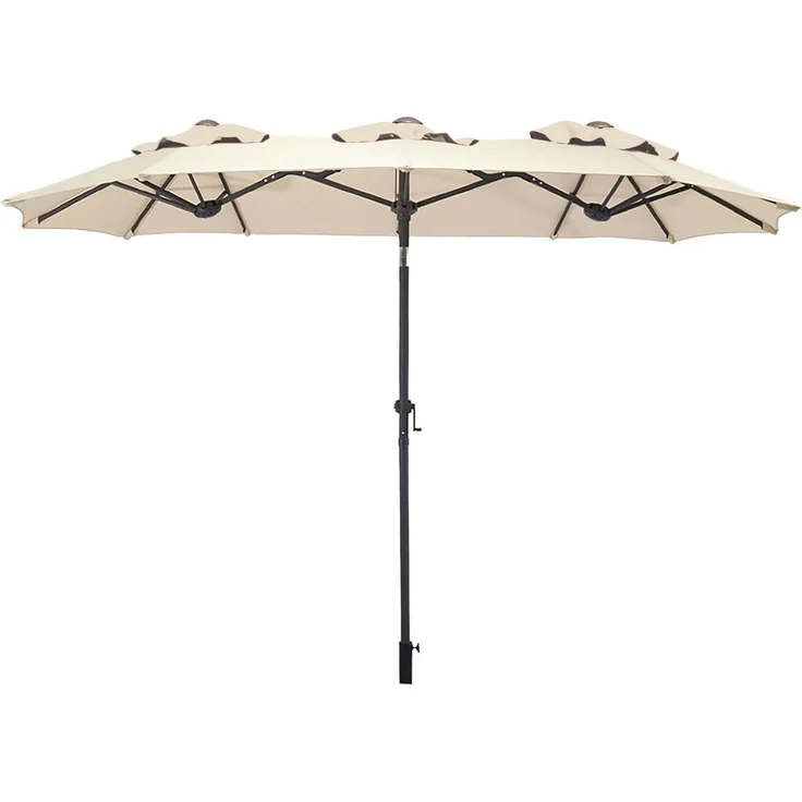 Spetebo Sonnenschirm Doppel Sonnenschirm 300 x 150 cm - natur, LxB: 300.00x150.00 cm, Packung, mit Handkurbel, Drei Kuppel Sonnenschutz Gartenschirm – Bild 1