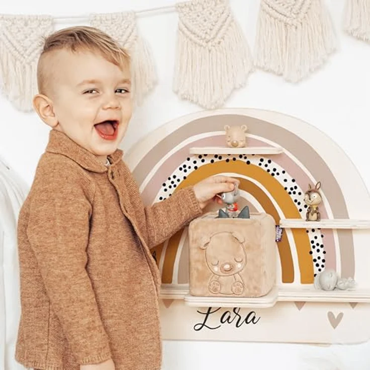 KIDSMOOD - Personalisiertes Tonie Regal für Kinderzimmer | Regenbogen Wand-Regal mit genügend Platz für Tonie-Hör-Figuren, Aussparung für Tonie-Musikbox & Kabelmanagement, Tonie Regal Mädchen & Jungen – Bild 3