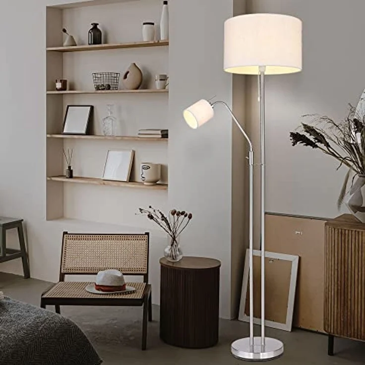 RGB LED Stehlampe, flexible Leseleuchte, Textil sandfarben, H 175 cm – Bild 4