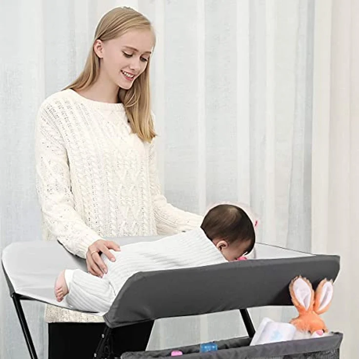 Wickeltisch, Wickeltisch und Badewanne, 2-in-1, für Babys ab der Geburt bis 12 Monate (bis zu 25 kg), faltbar und tragbar, Wickeltisch für Babys (grau) – Bild 8