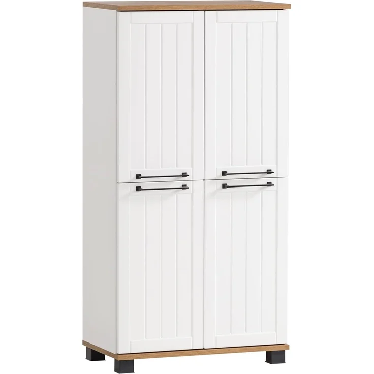 SCHILDMEYER Highboard Hochschrank Badschrank Schrank Jelda mattweiß Eiche Lh. – Bild 1
