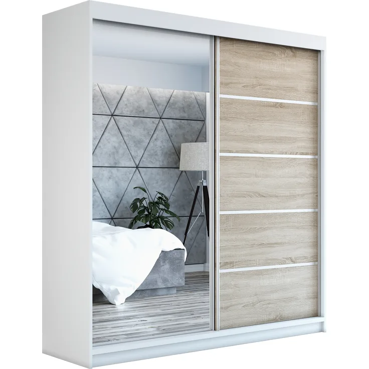 Schwebetürenschrank GAP 2-türig Schrank 180 cm (mit Spiegel) Farbe: Weiß, sonoma