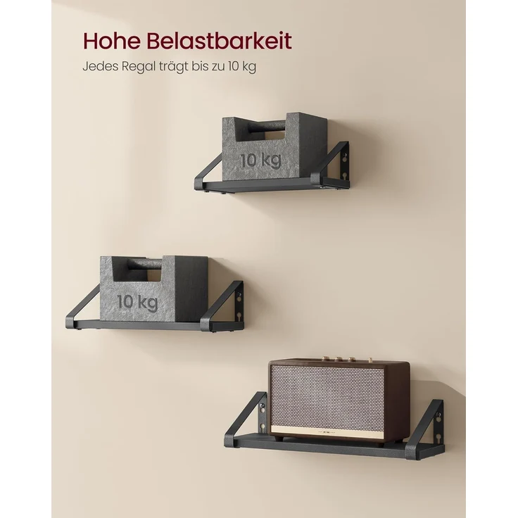 VASAGLE Wandregal, Schweberegal, 3er Set, Regalbrett, 2 Montagemöglichkeiten, Regal zur Präsentation, für Wohnzimmer, Küche, Arbeitszimmer, Badezimmer, tintenschwarz-Mattschwarz LWS033B10 – Bild 6