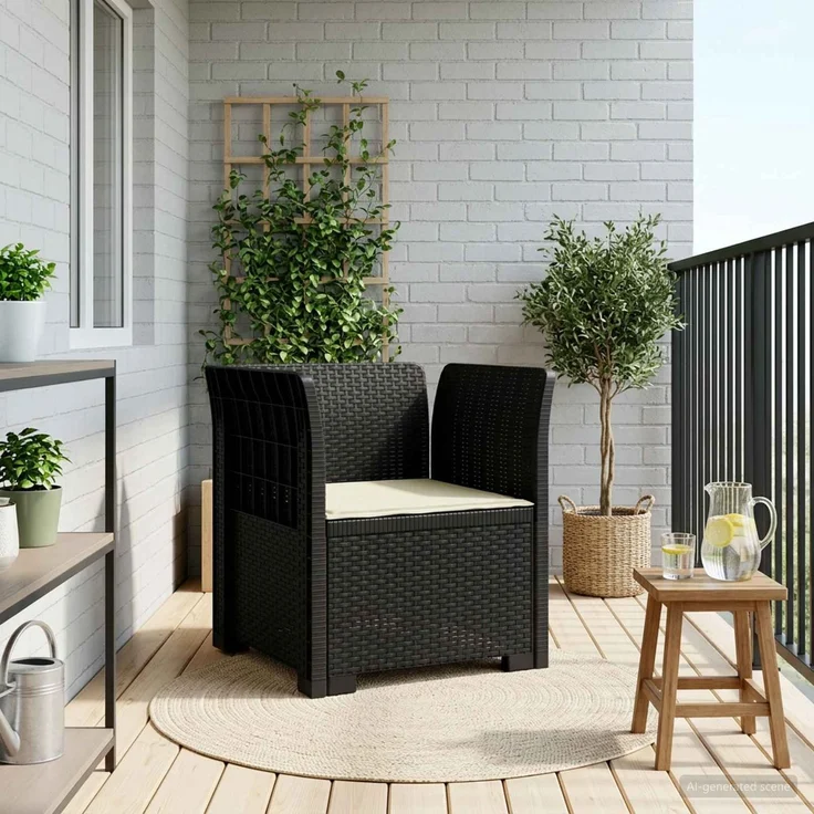 vidaXL 1-Sitzer Sessel mit Kissen Rattan-Look PP Anthrazit 8011852 – Bild 1
