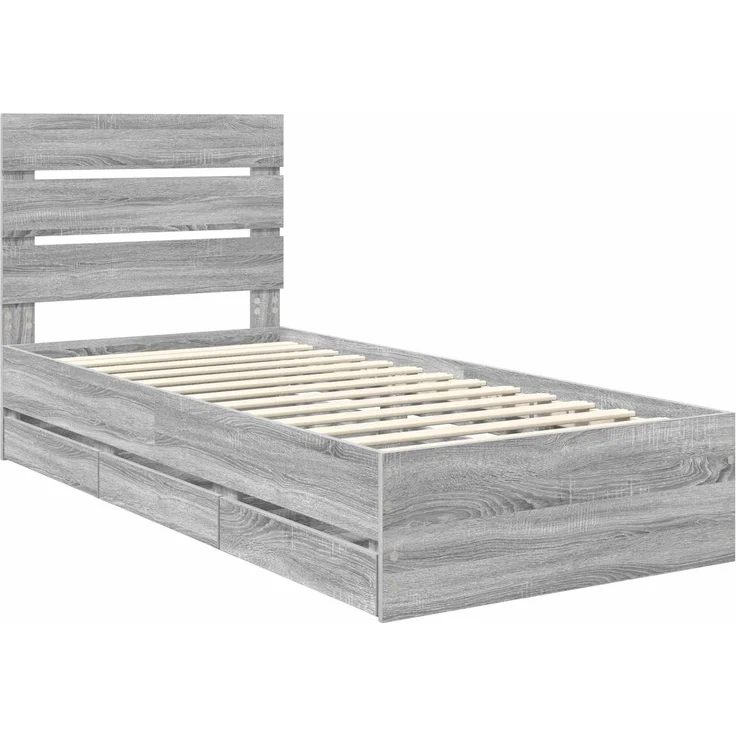 vidaXL Bettrahmen mit Kopfteil Sonoma-Grau 90 x 190 cm Ingenieurs Holz 3411867 – Bild 4