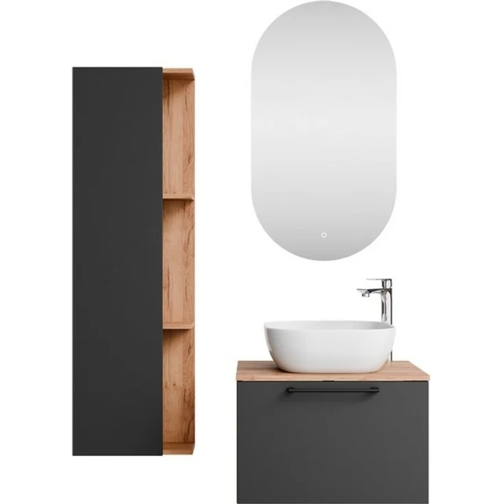 Planetmöbel Badmöbel-Set Astra, (Badezimmer Möbel im modernen Design, 4-St), Waschtisch und Waschbecken weiß mit Spiegel & 1x Seitenschrank – Bild 4
