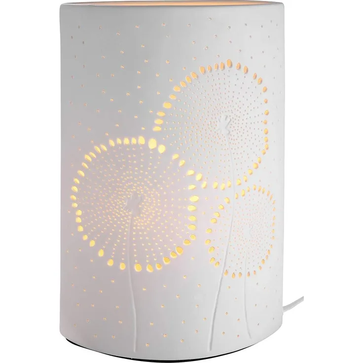 GILDE Deko Lampe Tischlame aus Porzellan - Ellipse „Pusteblume“, Höhe 28 cm