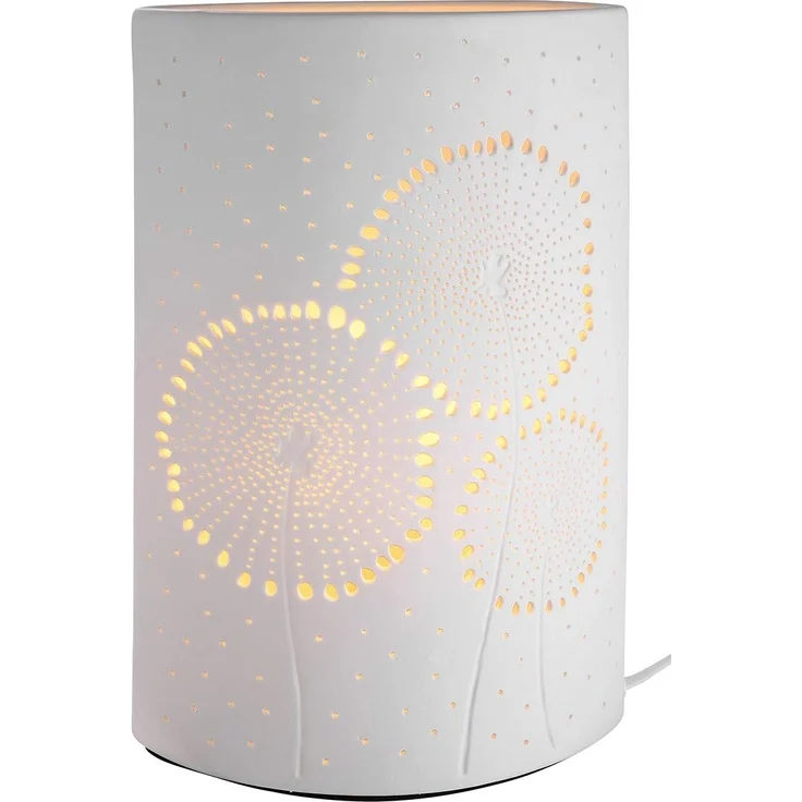 GILDE Deko Lampe Tischlame aus Porzellan - Ellipse „Pusteblume“, Höhe 28 cm
