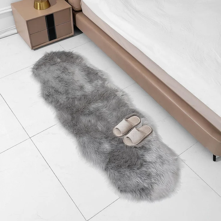1 Stück Plüschteppich, flauschig, Nachttisch- & Schlafzimmer-Teppich, 40x60 cm, Grau – Bild 4