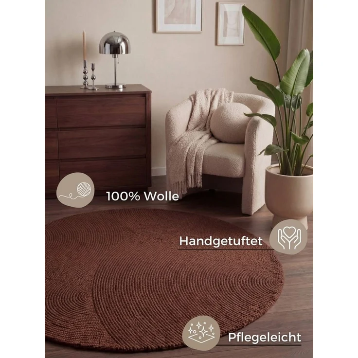 HANSE Home Wollteppich Calmio, auch als Läufer und in rund, rund, Höhe: 18 mm, Handgetuftet, Wolle, Natur, Wohnzimmer, Schlafzimmer, Skandi, Hygge – Bild 3