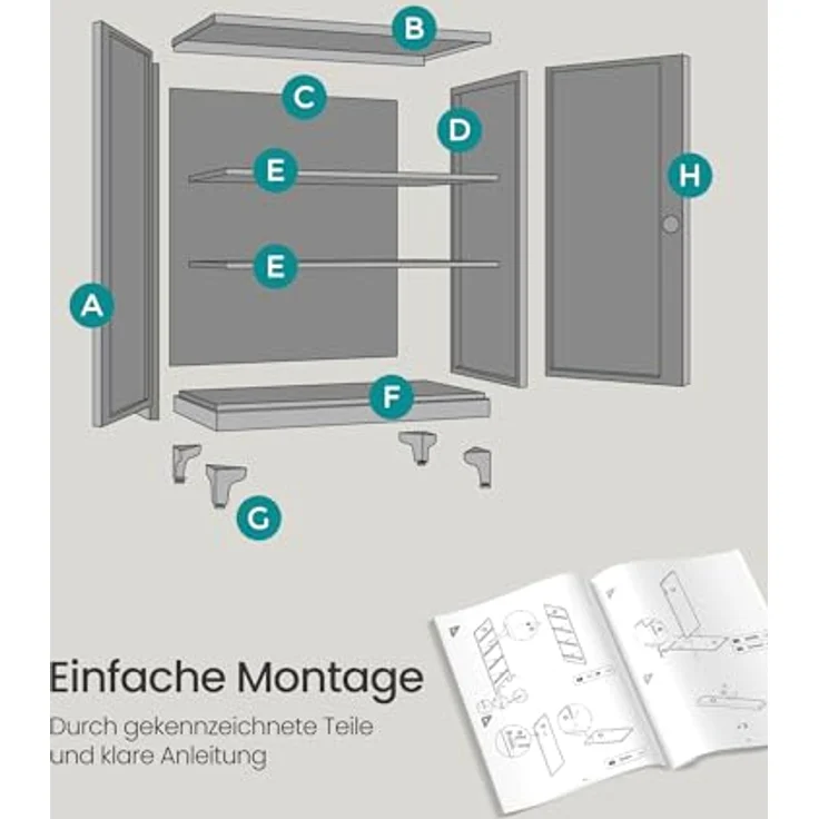 SONGMICS Aktenschrank, Mehrzweckschrank, Büroschrank mit 2 Türen, Schrank abschließbar, Aufbewahrungsschrank aus Stahl, für Arbeitszimmer, Wohnzimmer, mattweiß OMC013W01 – Bild 4