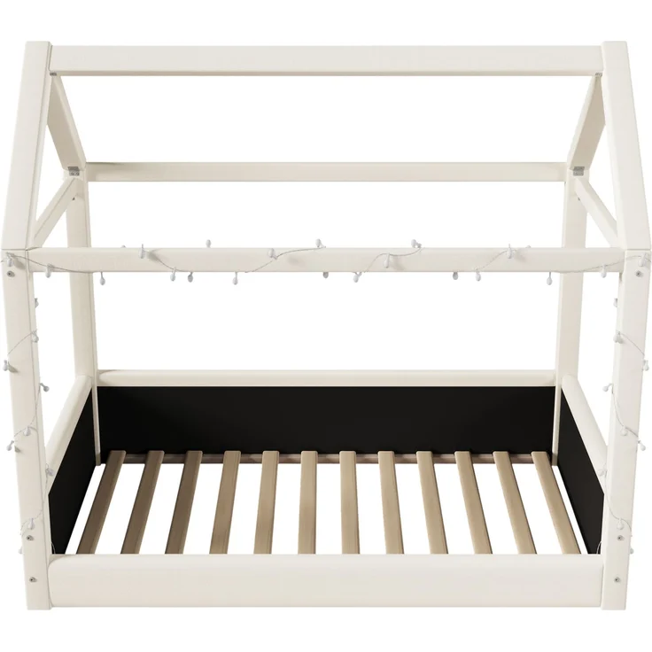 Gepolstertes Tagesbett 90x200 cm mit Haus-Design, LED-Lichtleisten und Leinenbezug, Beige – Bild 8