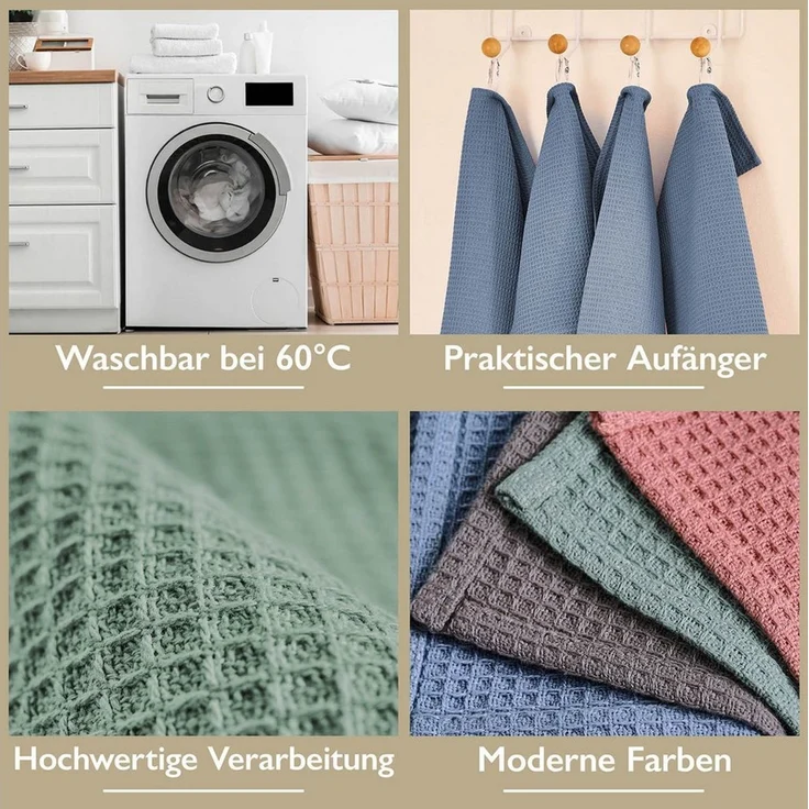 Blumtal Geschirrtuch Set 50x70 oder 30x30 cm, 100% Baumwolle, (6-tlg), Saugfähig, schnell trocknend, waschbar, 100% Baumwolle – Bild 3