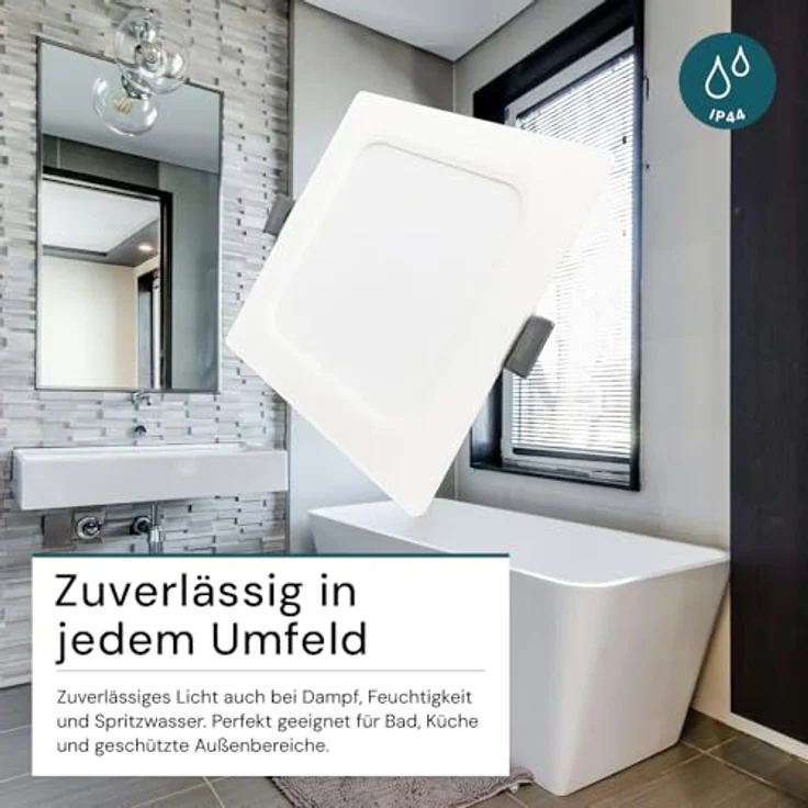 LUXULA LED Einbauleuchte eckig, Weiß, 173x26mm, 12W 1200lm, IP44, CCT 2700K-6000K einstellbar, flach, für Bad, Küche & Innenräume – Bild 4