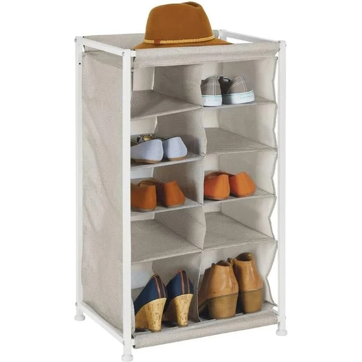 mDesign Schuhregal Schuhschrank Schuhablage 10 Fächer Stoff Metall Beige / Braun – Bild 8