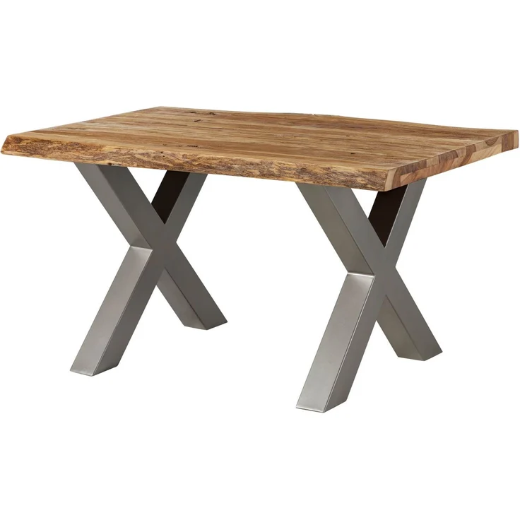 Baumtisch Sheesham 160x90x77 natur sandgestrahlt / X-Beine silber matt FREEFORM 5 – Bild 1