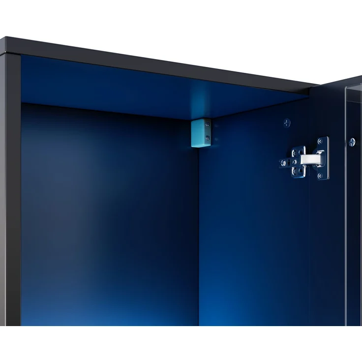 ZUBALIYA Vitrine, mit LED-Beleuchtung, mit App-Steuerung, mit Glasböden, wandmontierbar, H 170 × T 40 × B 29 cm, Schwarz, Spanplatte – Bild 13