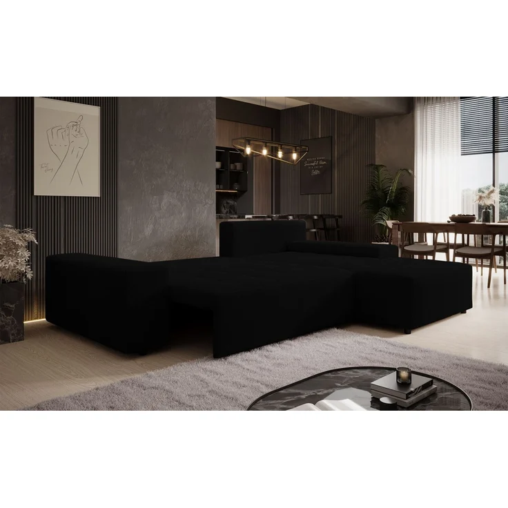 Selsey 'Neluro' Ecksofa mit Schlaffunktion & Bettkasten, Chenille wasserabweisend, Universal, Schwarz – Bild 4