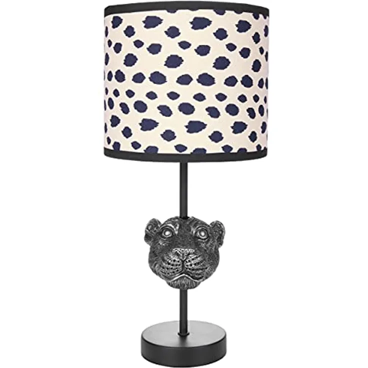 BRUBAKER Tisch- oder Nachttischlampe Leopard, 40 cm hoch, Keramikfuß, Stoffschirm, Schwarz Beige gepunktet, E27 Fassung