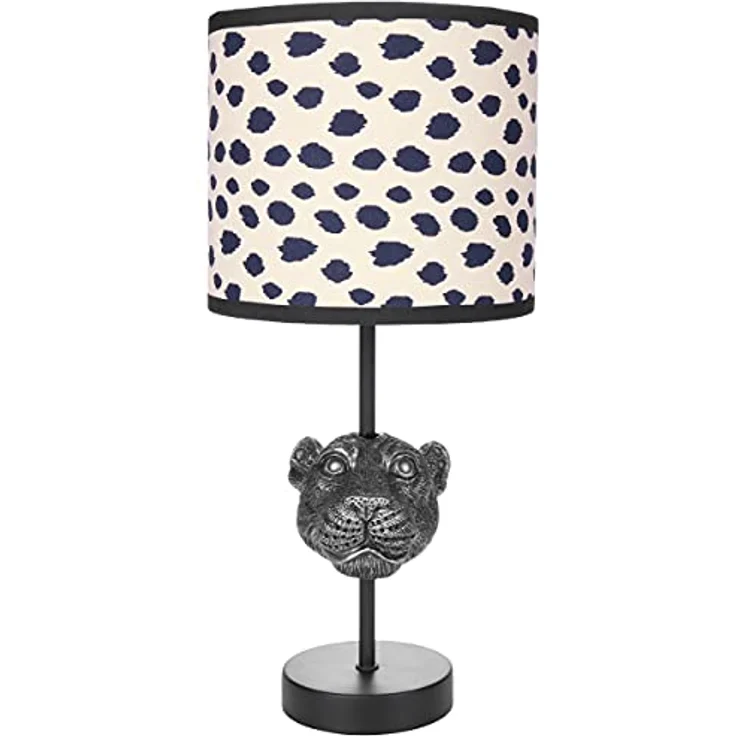 BRUBAKER Tisch- oder Nachttischlampe Leopard, 40 cm hoch, Keramikfuß, Stoffschirm, Schwarz Beige gepunktet, E27 Fassung – Bild 1