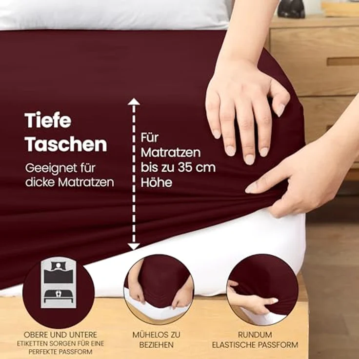 Utopia Bedding - Spannbettlaken 140x200 cm - Burgunderrot - Gebürstete Polyester-Mikrofaser Spannbetttuch - 35 cm Tiefe Tasche – Bild 6
