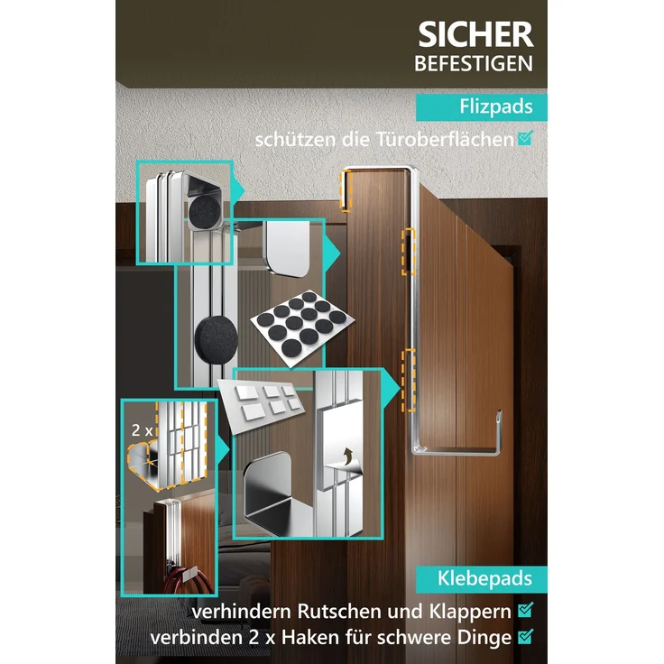 Aurelia Home Türhaken zum Einhängen, 6er-Set, Silber – für Türen und Schranktüren, bis 8 kg – Bild 6