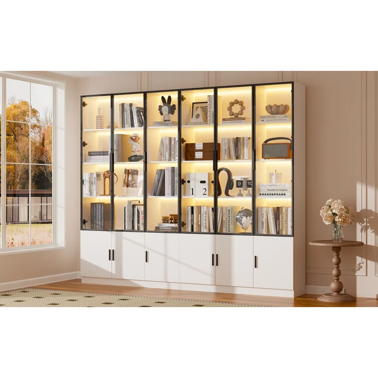 DESVIAE Vitrine mit LED-Beleuchtung und 12 Glastüren 240x200x32 cm MDF Weiß – Bild 5