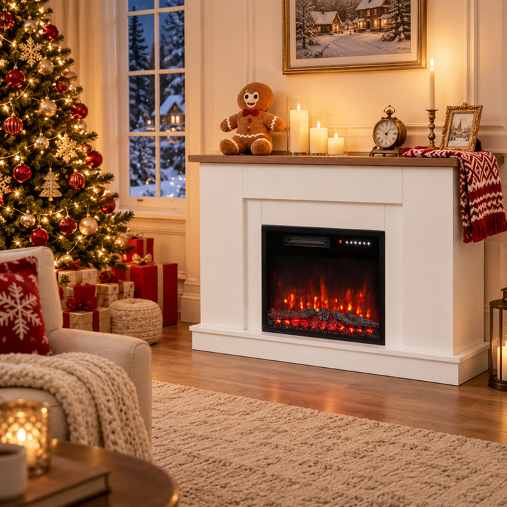HOMAVO Elektrokamin mit Schrank, 23", 1000/2000W Heizung, 3D-Flammeneffekt , Schrankgröße: 139.5 × 37.5 × 21 cm, wahlweise mit Weihnachtsbaum