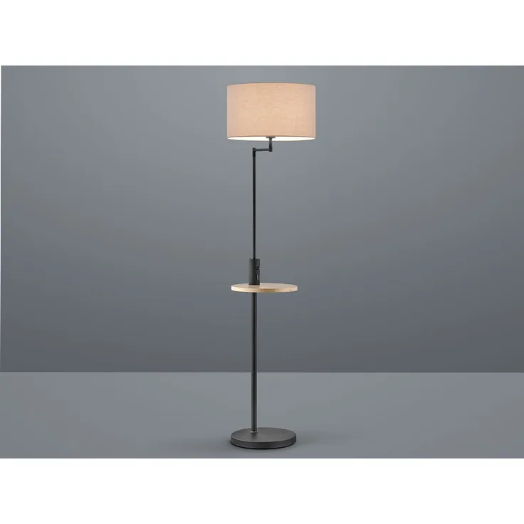Stehleuchte CLAAS Stoffschirm, Holz Ablagetisch & USB Ladefunktion, 160cm