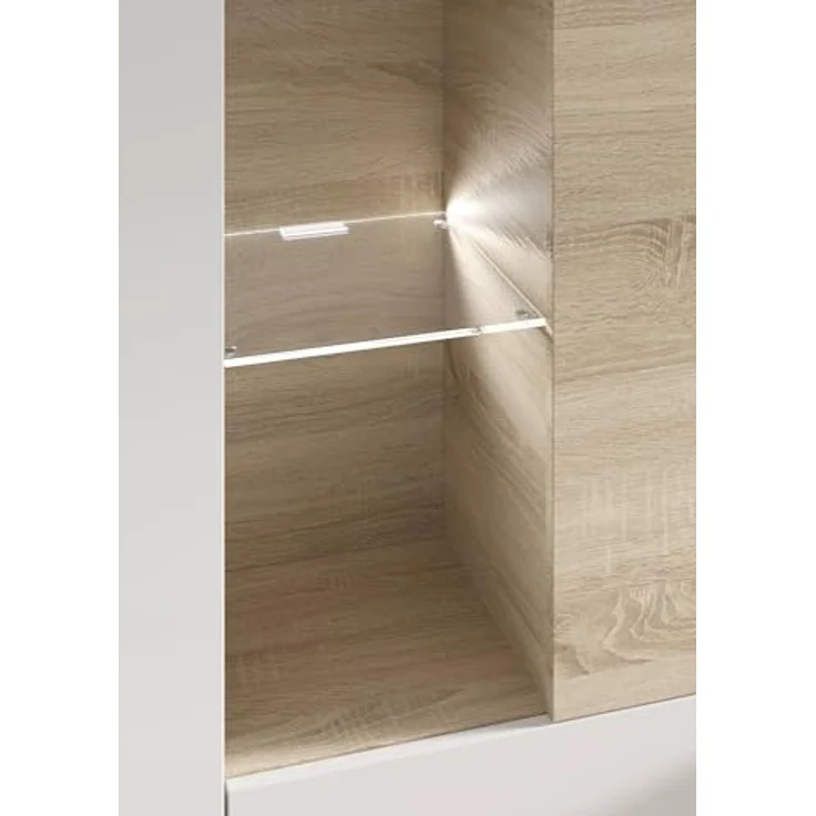 Dmora - Wohnzimmermöbel Raleigh, modulares TV-Ständer-Wohnzimmerelement, Wohnzimmerkomposition mit Wandelementen und Vitrinen und LED-Licht, 260 x 42 x 185 cm, Eiche und Weiß – Bild 9