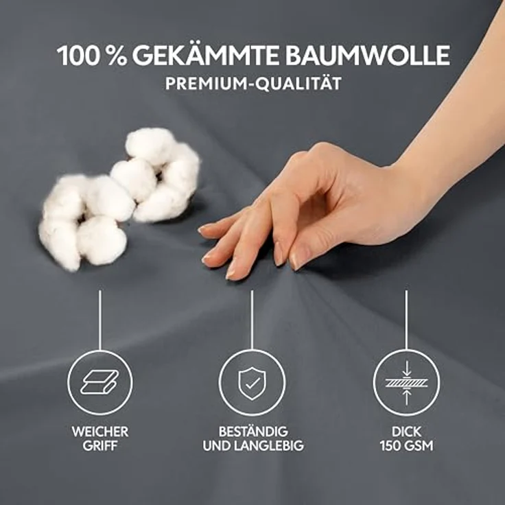 Dreamzie Premium Spannbettlaken 70x200 cm, Spannbetttuch für Dicke Matratzen bis zu 12 cm, Bettlaken 100% Jersey Baumwolle, 150 g/m², Oeko-TEX Zertifiziert - Dunkelgrau – Bild 3