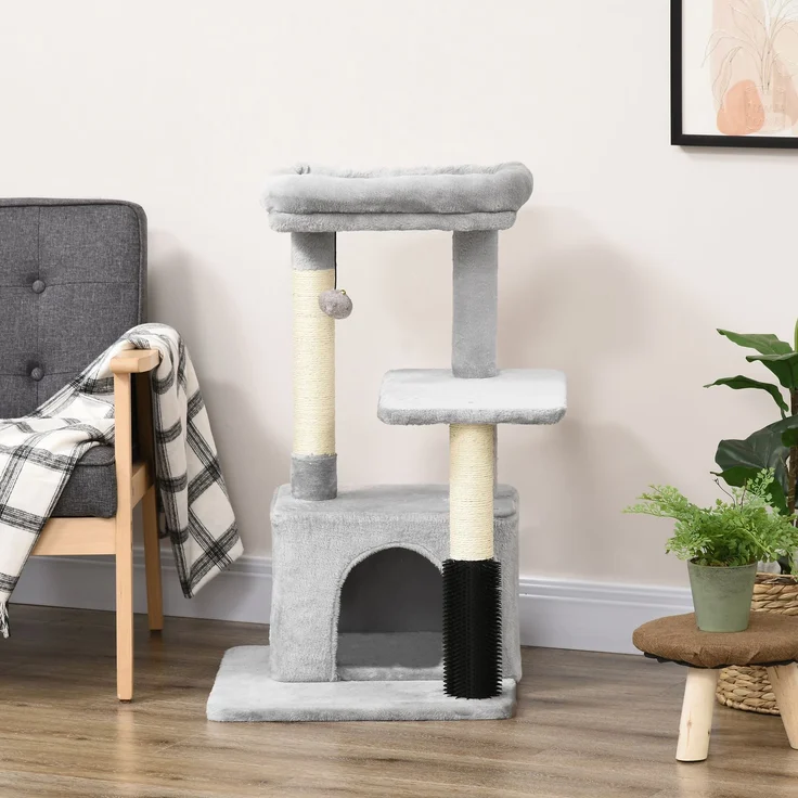Kratzbaum mit waschbarem Katzenbett, Katzenbaum mit Katzentoilette, Spielzeug, Hellgrau, 48x48x85cm--Hellgrau--48x48x80cm--YOUDENOVA – Bild 8